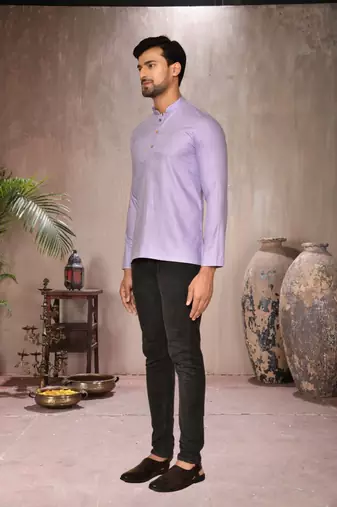 purple cotton short kurta for mens