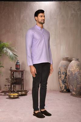 purple cotton short kurta for mens 3