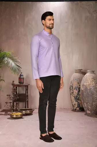 purple cotton short kurta for mens