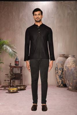 black cotton short kurta for mens 1