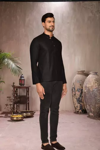 black cotton short kurta for mens