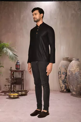 black cotton short kurta for mens