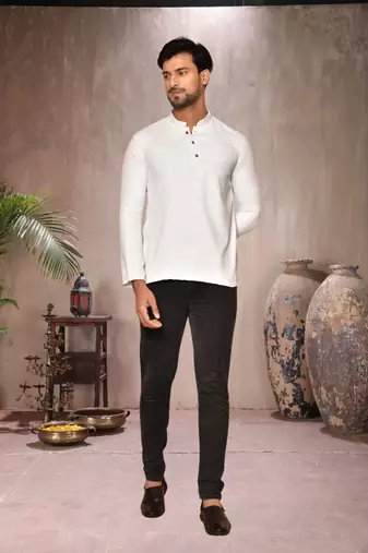 white cotton short kurta for mens