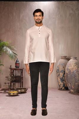 cream cotton short kurta for mens 1