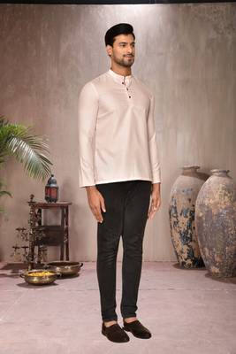cream cotton short kurta for mens 3