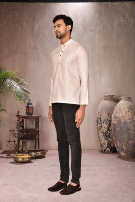 cream cotton short kurta for mens 4