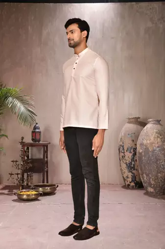 cream cotton short kurta for mens