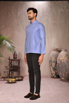 blue cotton short kurta for mens 1