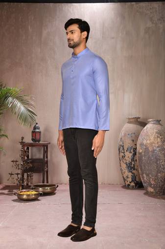 blue cotton short kurta for mens