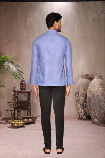blue cotton short kurta for mens