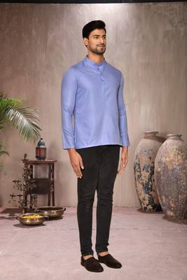 blue cotton short kurta for mens 3