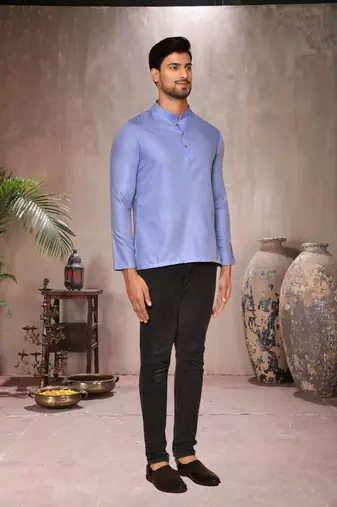 blue cotton short kurta for mens