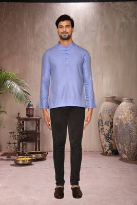 blue cotton short kurta for mens 4