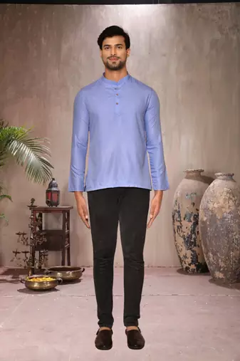 blue cotton short kurta for mens