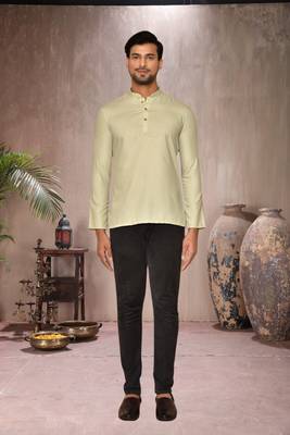 cream cotton short kurta for mens 1