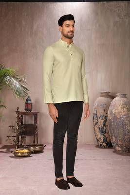 cream cotton short kurta for mens 2