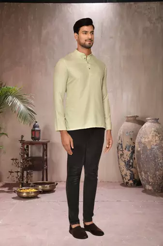 cream cotton short kurta for mens