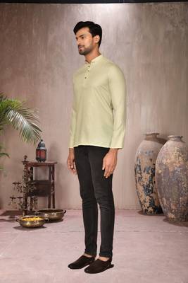 cream cotton short kurta for mens 3