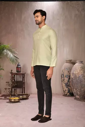 cream cotton short kurta for mens