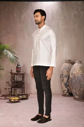 white cotton short kurta for mens