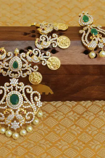 Designer peacock cz necklace set