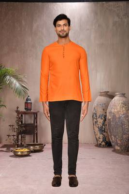 orange cotton short kurta for mens 1