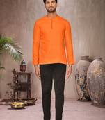 orange cotton short kurta for mens