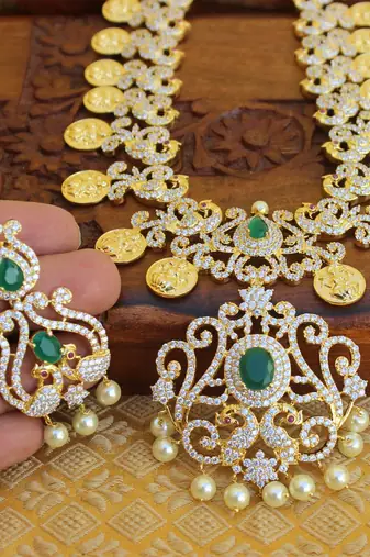 Designer peacock cz necklace set