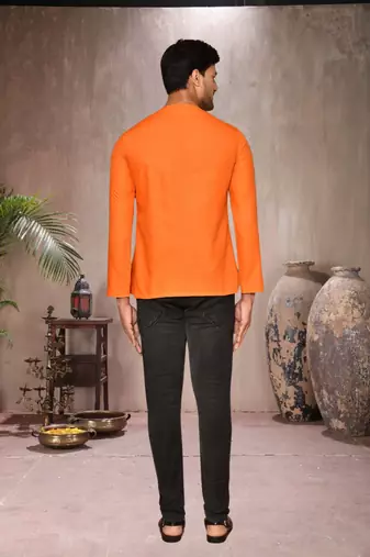orange cotton short kurta for mens