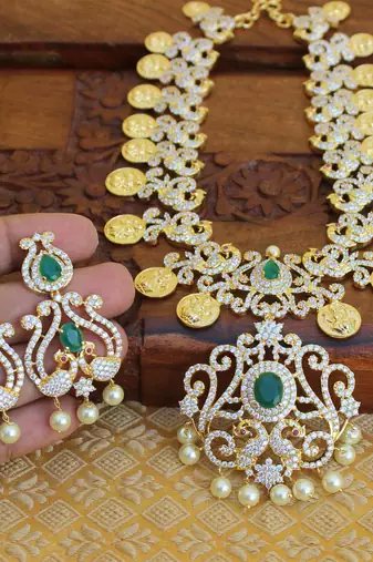 Designer peacock cz necklace set