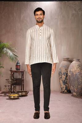 cream cotton short kurta for mens 1