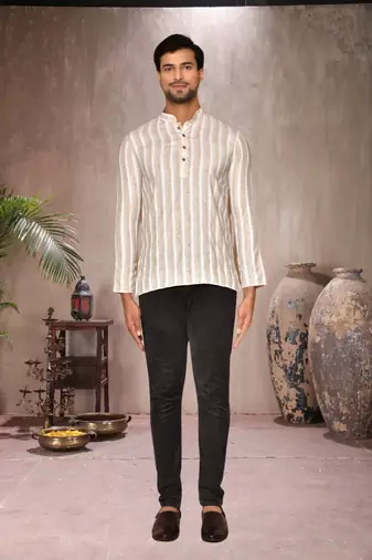 cream cotton short kurta for mens