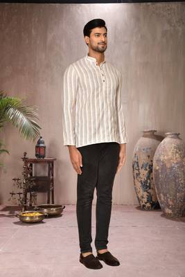 cream cotton short kurta for mens 2