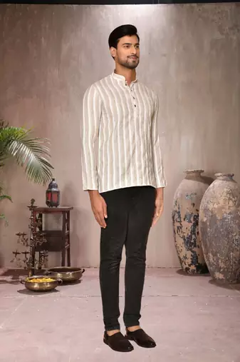 cream cotton short kurta for mens