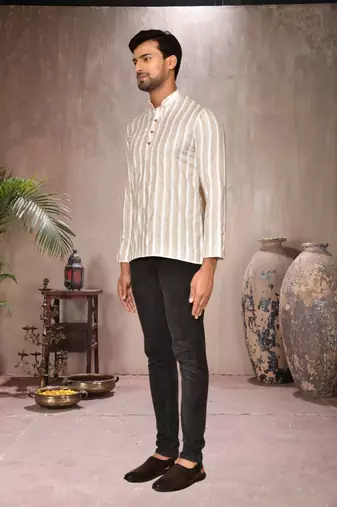 cream cotton short kurta for mens
