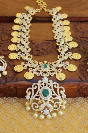 Designer peacock cz necklace set