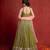 Olive Green and Peach Gotapatti Scallop Lehenga