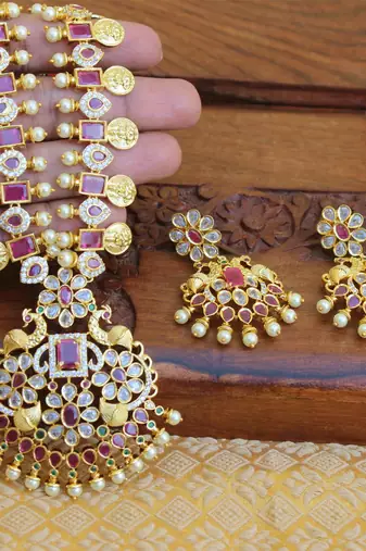 Designer cz peacock necklace set