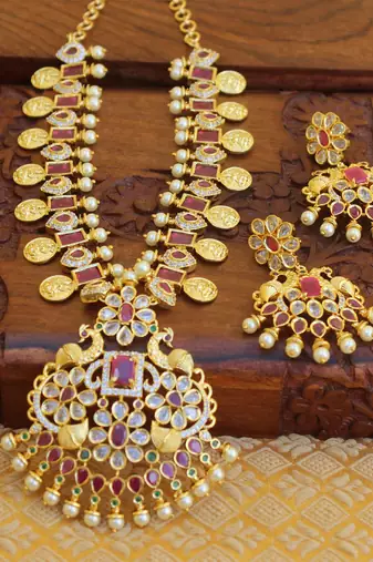 Designer cz peacock necklace set