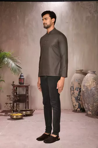 brown cotton short kurta for mens