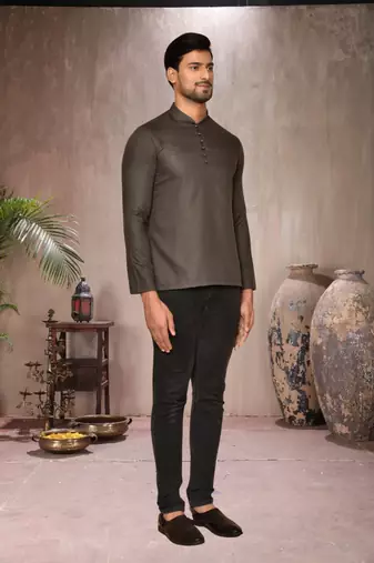 brown cotton short kurta for mens