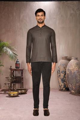 brown cotton short kurta for mens 1