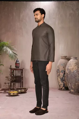 brown cotton short kurta for mens