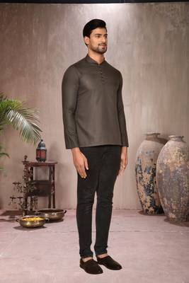 brown cotton short kurta for mens 3