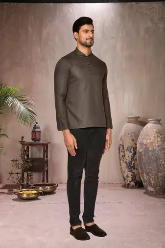 brown cotton short kurta for mens