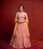 Peach and Yellow Sequin Shimmer Lehenga