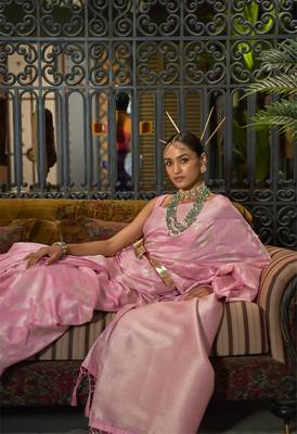 Pink Ethnic Motif Design Banarasi Style Silk Blend Saree With Blouse For Women 3