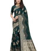 Teal Green Zari Weaving Tassel Pallu Work Viscose Saree