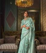 Sea Green Ethnic Motif Design Banarasi Style Silk Blend Saree With Blouse For Women