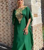 green Handcrafted Zari work Stitched Georgette Kaftan Party Dress